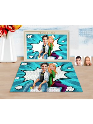 BK Kişiye Özel Sevgililer Karikatürlü 1000 Parça Profesyonel Puzzle-35