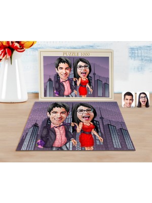 BK Kişiye Özel Sevgililer Karikatürlü 1000 Parça Profesyonel Puzzle-4