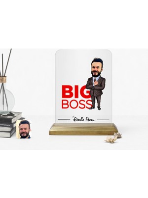 BK Kişiye Özel Erkek Big Boss Karikatürlü Ahşap Standlı Çerçeve-2
