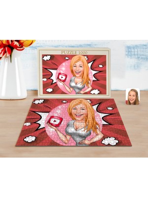 BK Kişiye Özel Kadın Youtuber Karikatürlü 1000 Parça Profesyonel Puzzle-2