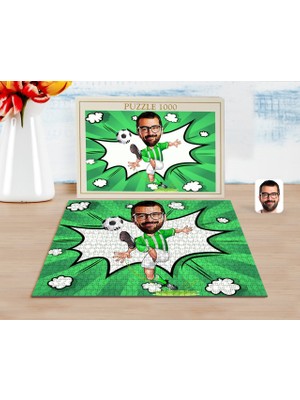 BK Kişiye Özel Yeşil Beyaz Futbolcu Karikatürlü 1000 Parça Profesyonel Puzzle-1