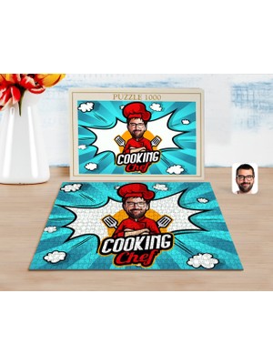 BK Kişiye Özel Erkek Chef Karikatürlü 1000 Parça Profesyonel Puzzle-11