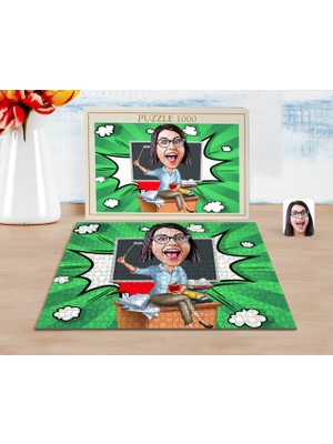 BK Kişiye Özel Kadın Öğretmen Karikatürlü 1000 Parça Profesyonel Puzzle-2