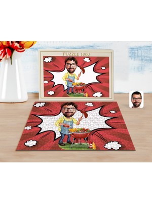 BK Kişiye Özel Erkek Mangalcı Karikatürlü 1000 Parça Profesyonel Puzzle-1