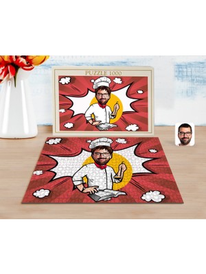 BK Kişiye Özel Erkek Chef Karikatürlü 1000 Parça Profesyonel Puzzle-12