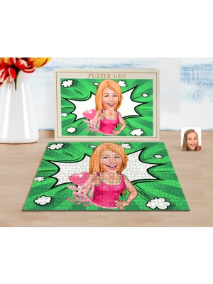 BK Kişiye Özel Kadın Karikatürlü 1000 Parça Profesyonel Puzzle-49