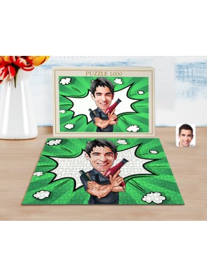 BK Kişiye Özel Erkek Kuaför Karikatürlü 1000 Parça Profesyonel Puzzle-1
