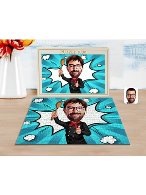 BK Kişiye Özel Erkek Masterchef Karikatürlü 1000 Parça Profesyonel Puzzle-1