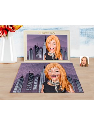 BK Kişiye Özel Kadın Karikatürlü 1000 Parça Profesyonel Puzzle-75