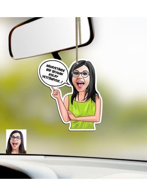 BK Kişiye Özel Bayan Kolay Yetişmiyor Karikatürlü Ahşap Araba Dikiz Ayna Süsü-5
