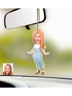 BK Kişiye Özel Bayan Karikatürlü Ahşap Araba Dikiz Ayna Süsü-15