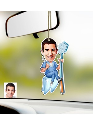 BK Kişiye Özel Bay Diş Hekimi Karikatürlü Ahşap Araba Dikiz Ayna Süsü-2