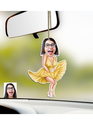 BK Kişiye Özel Marilyn Monroe Karikatürlü Ahşap Araba Dikiz Ayna Süsü