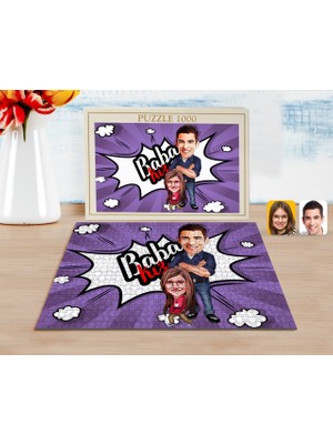 BK Kişiye Özel Baba Kız Karikatürlü 1000 Parça Profesyonel Puzzle-3