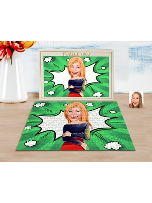 BK Kişiye Özel Kadın Karikatürlü 1000 Parça Profesyonel Puzzle-12