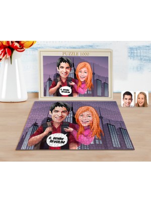 BK Kişiye Özel Sevgililer Karikatürlü 1000 Parça Profesyonel Puzzle-91