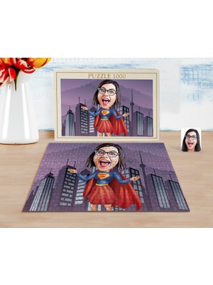 BK Kişiye Özel Süper Anne Karikatürlü 1000 Parça Profesyonel Puzzle-1