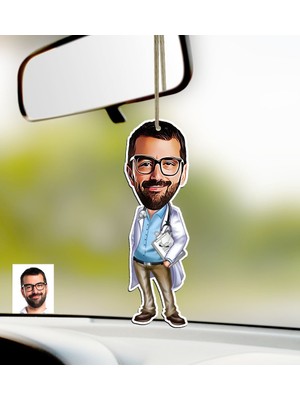BK Kişiye Özel Bay Doktor Karikatürlü Ahşap Araba Dikiz Ayna Süsü