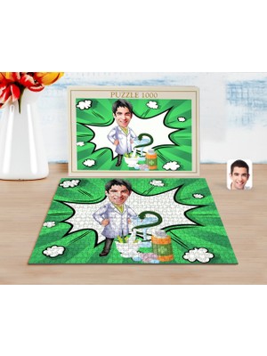 BK Kişiye Özel Erkek Eczacı Karikatürlü 1000 Parça Profesyonel Puzzle-2