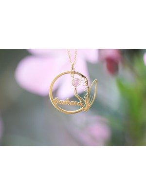 Glorria Gümüş Kişiye Özel Isimli Doğum Taşı ve Doğum Çiçeği Kolye