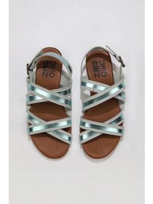 Bueno Shoes Yeşil Parlak Deri Kadın Düz Sandalet