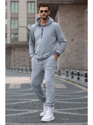 Madmext Boyalı Gri Kapşonlu Basic Eşofman Takımı 5908