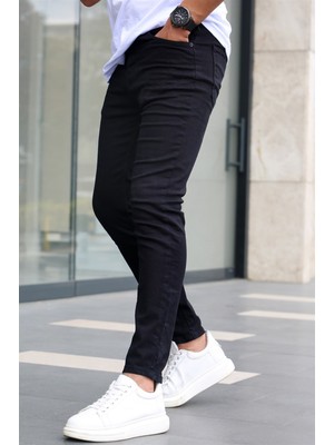 Madmext Siyah Skinny Fit Erkek Jean Pantolon 6302 Düz Desenli Cotton Malzemeden Üretim
