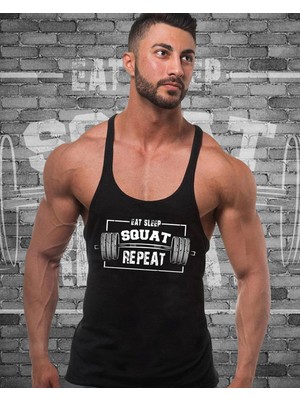 Squat Repeat Fitness Gym Tank Top Sporcu Atleti Siyah