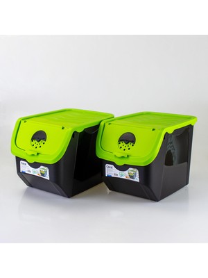 Hobby Life Mercan Soğan Patates Saklama Kutusu Siyah 12 Litre 2 Adet Yeşil