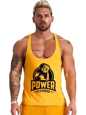 Ghedto Power Fitness Sarı Sporcu Atleti Nefes Alabilir Kumaş Özellikleri ile Rahat Kesim Erkek Tank Top