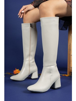 Riccon Kadın Bej Çizme – Cilt Malzemeden, Fermuarlı, Ortopedik Tabanlı, Dayanıklı ve Rahat Kullanım