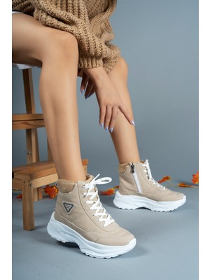 Riccon Bej Unisex Bot 0012123 Günlük Kullanıma Uygun Rahat Tabanlı Suya Dayanıklı Kışlık