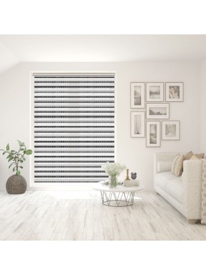 Stor Zebra Perde Beyaz Siyah Çizgili Degrade Desen Piliseli Dekoratif Kornişe