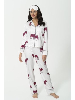 For You Sleepwear 6'lı Zebra Desen Ekru Saten Pijama Takımı S27218