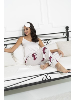 For You Sleepwear 6'lı Zebra Desen Ekru Saten Pijama Takımı S27218