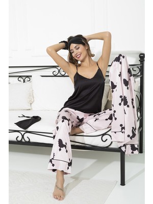 For You Sleepwear 6'lı Köpek Desen Pembe Saten Pijama Takımı S27221