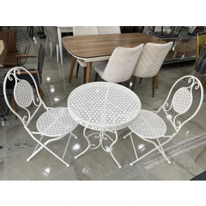 Ferforje Katlanır Masa Sandalye Balkon Takımı Beyaz 60CM