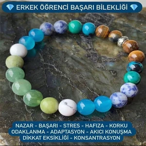 Sertifikalı   Doğal Taş Erkek Öğrenci Başarı Bilekliği ( Kaplangözü, Turkuaz, Akik, Sodalit, Yeşim ve Aventurin )