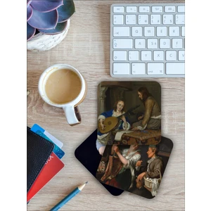 Johannes Vermeer Sanatı Temalı  Ahşap Bardak Altlığı Ahşap Baskılı Altlık 6'lı set (9 x9CM)