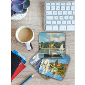 Claude Monet Temalı  Ahşap Bardak Altlığı Ahşap Baskılı Altlık 6'lı set (9 x9CM)