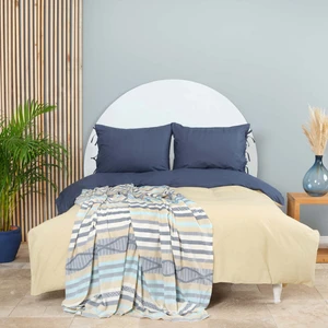 Karaca Home Basic Indigo-Bej Çift Taraflı Çift Kişilik Nevresim Pike Takımı
