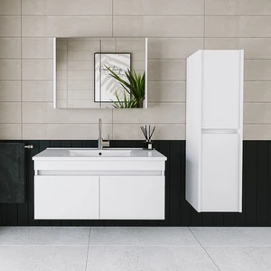 Roomart 2 Kapaklı Lavabolu Beyaz Mdf 100 cm Banyo Dolabı + Aynalı Banyo Üst Dolabı + Banyo Boy Dolabı