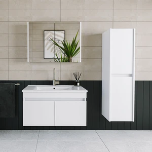 Roomart 2 Kapaklı Lavabolu Beyaz Mdf 85 cm Banyo Dolabı + Aynalı Banyo Üst Dolabı + Banyo Boy Dolabı