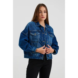 Vintage Denim Kadın Mavi Oversize Kot Ceket