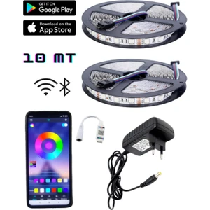 10 Metre Rgb LED Sese ve Müziğe Duyarlı Bluetooth Özellikli Tak Çalıştır Set 3 Çipli Iç Mekan
