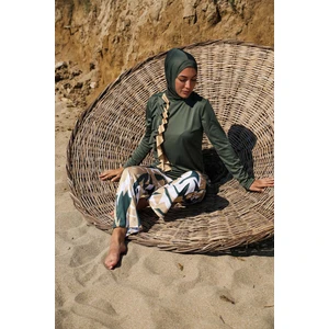 Rivamera Kadın Haki Volanlı Tasarım Desenli Tesettür Mayo R1105