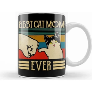 Vintage Best Cat Mom Ever Fist Bump Gift Kupa Bardak Porselen