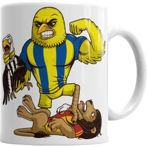 Kanarya Kartal Aslan Boğazlıyor Sarı Lacivert Kanarya T-Shirt Kupa Bardak Porselen