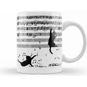 Yaramaz Komik Müzik Notalı Kedi Cat Kupa Bardak Porselen