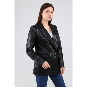Kadın Deri Kruvaze Blazer Ceket